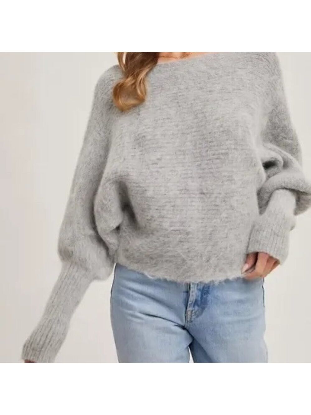 FINAL PIECES!!! CLEAR OUT!!! Boat Neck Dolman Sleeve Ribbed Fuzzy Knit Sweater - Picture 5 of 10